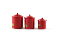 Vintage 1:12 Set of 3 Miniature Dollhouse Red Metal Canisters