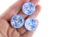 Set of 3 Vintage 1:12 Miniature Dollhouse Blue Floral & White Porcelain Dinner Plates