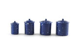 Set of 4 Vintage 1:12 Miniature Dollhouse Blue Spatterware Canisters