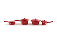 Set of 4 Vintage 1:12 Miniature Dollhouse Red Spatterware Cookware