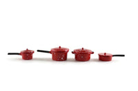 Set of 4 Vintage 1:12 Miniature Dollhouse Red Spatterware Cookware