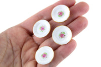 Set of 4 Vintage 1:12 Miniature Dollhouse White Porcelain Dinner Plates with Pink Flowers