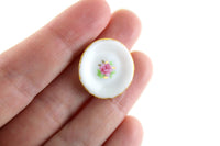 Set of 4 Vintage 1:12 Miniature Dollhouse White Porcelain Dinner Plates with Pink Flowers