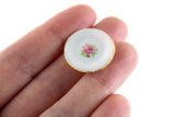 Set of 4 Vintage 1:12 Miniature Dollhouse White Porcelain Dinner Plates with Pink Flowers