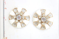 New Vintage Set of 4 Large Silver & White Rhinestone Coat Buttons
