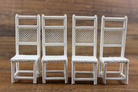 Vintage 1:12 Miniature Dollhouse Set of 4 White Wicker Dining Chairs