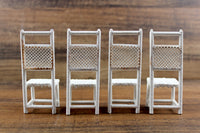 Vintage 1:12 Miniature Dollhouse Set of 4 White Wicker Dining Chairs