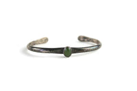 Vintage Thin Silver Cuff Bracelet with Center Green Stone