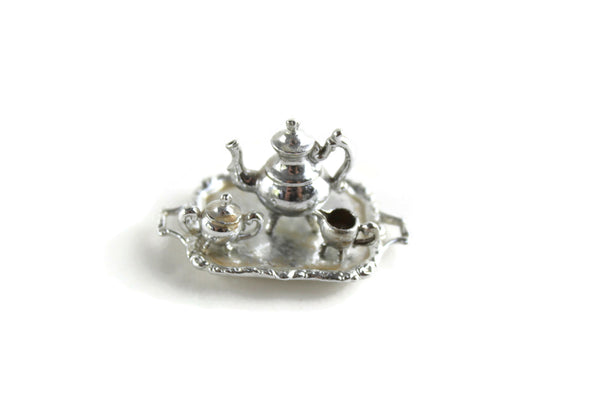 Vintage 1:12 Miniature Dollhouse Silver Tea Set