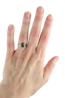 Vintage Silver Ring with Black & Pink Framed Rose, Size 6.25