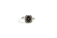 Vintage Silver Ring with Black & Pink Framed Rose, Size 6.25