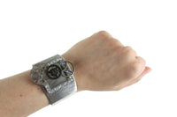 Steampunk Wide Silver Cuff Bracelet with Gears & Watch Parts