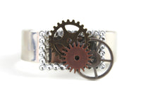 Steampunk Silver Cuff Bracelet with Metal Gears