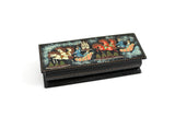 Artisan-Made Vintage Hand-Painted "Troika" Russian Lacquer Box with Chariot Design Signed by Artist