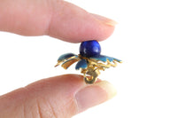 Small Vintage Blue & Gold Enamel Flower Brooch