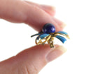 Small Vintage Blue & Gold Enamel Flower Brooch