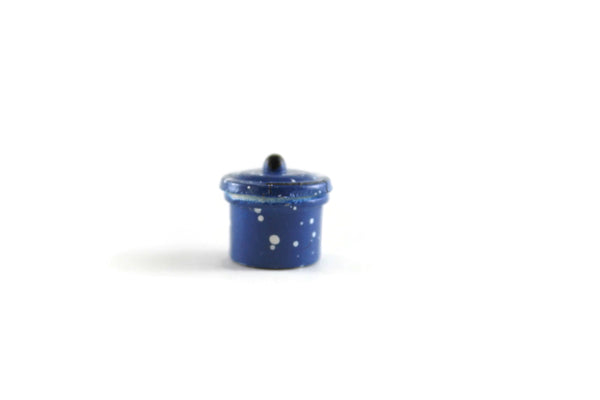 Dollhouse Miniature Pots and Pans, Miniature Speckled Blue Pots