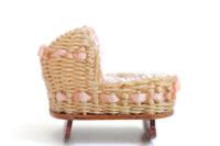 Artisan-Made Vintage Miniature Dollhouse Wicker Baby Bassinet by MW Miniatures