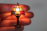 Vintage 1:12 Miniature Dollhouse Working Stained Glass 12V Plug-In Table Lamp