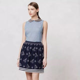 Anthropologie Navy Blue Embroidered Sailboat "Star Chart Skirt" by Postmark, Size M / L, Originally $128