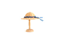 Artisan-Made Vintage Miniature Dollhouse Straw Hat with Blue Ribbons & Pink Flowers