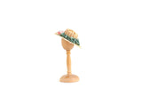 Artisan-Made Vintage 1:12 Miniature Dollhouse Straw Hat with Green Ribbons & Pink Flowers