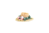 Artisan-Made Vintage 1:12 Miniature Dollhouse Straw Hat with Green Ribbons & Pink Flowers