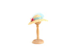 Artisan-Made Vintage 1:12 Miniature Dollhouse Straw Hat with Blue & Pink Tulle Ribbons & Flowers