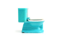 Vintage 1:12 Miniature Dollhouse Blue Plastic Toilet by Plasco