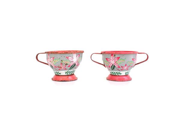 Vintage Pink & Gray Floral Pattern Tin Lithograph Toy Cream & Sugar Set