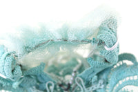 Vintage Blue Fascinator Headpiece Tulle Veil with Bead & Floral Accents