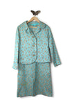 Vintage Blue & Gold Brocade Paisley Print Sleeveless Shift Dress & Matching Jacket