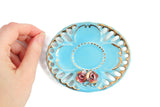 Vintage Blue & Pink Rose Porcelain Demitasse Teacup & Saucer Set