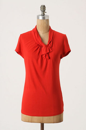 Anthropologie Red Ruffled "Twisted Ascot Tee" by Postmark, Size L, Originally $68