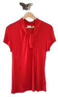 Anthropologie Red Ruffled "Twisted Ascot Tee" by Postmark, Size L, Originally $68