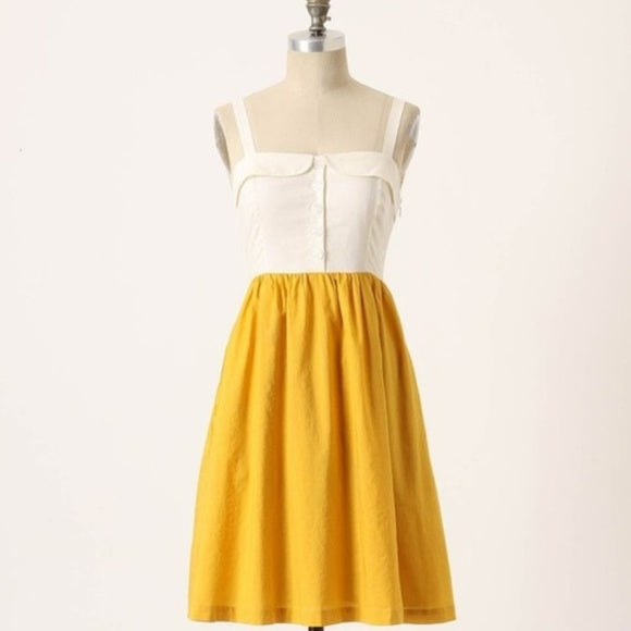 Anthropologie Yellow & White "Vappu Dress" by Maeve, Size 6, Originall The Mustard Dandelion Anthropologie Yellow & White "Vappu Dress" by Maeve, Size 6, Originall The Mustard Dandelion