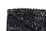 Vintage Black Satin Sequin & Beaded Envelope Style Clutch Purse
