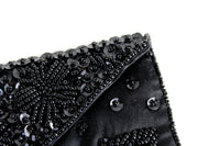 Vintage Black Satin Sequin & Beaded Envelope Style Clutch Purse
