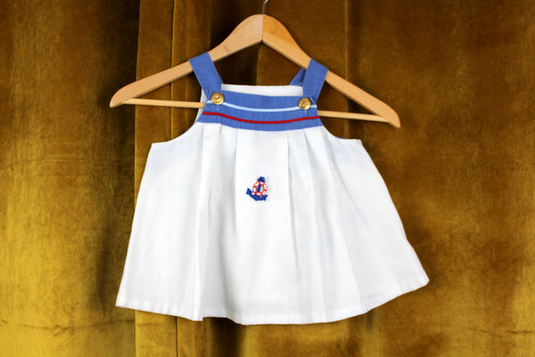 Vintage Navy Blue & White Toddler Girls Nautical-Theme Sailor Dress, Size 4T