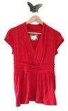 New Anthropologie Red Pleated Peplum "Waist-Weave Tee" by Deletta, Size S, Originally $48