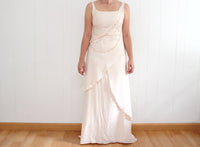 Vintage & Handmade Pale Pink Sleeveless Maxi Wedding Dress with Draping & Dangling Beaded Details