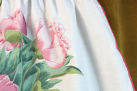 Vintage White Half Apron with Pink Rose & Greenery