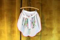 Vintage White Half Apron with Pink Rose & Greenery