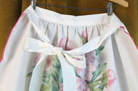 Vintage White Half Apron with Pink Rose & Greenery