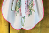 Vintage White Half Apron with Pink Rose & Greenery