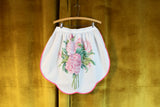 Vintage White Half Apron with Pink Rose & Greenery