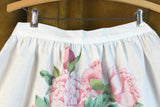 Vintage White Half Apron with Pink Rose & Greenery