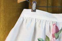 Vintage White Half Apron with Pink Rose & Greenery