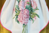 Vintage White Half Apron with Pink Rose & Greenery