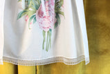 Vintage White Half Apron with Pink Rose & Greenery